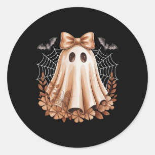 Halloween Cute Lace Ghost Bow Floral Spooky Women Classic Round Sticker