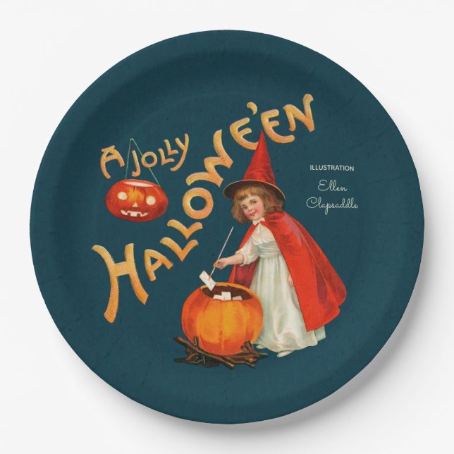 Halloween Cute little witch CC1243 Clapsaddle  Paper Plate (Front)