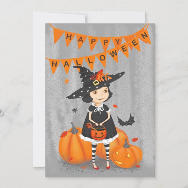  Halloween Cute Little Witch Holiday Card (Front)