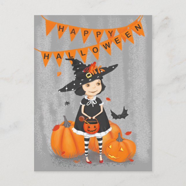  Halloween Cute Little Witch  Postcard (Front)