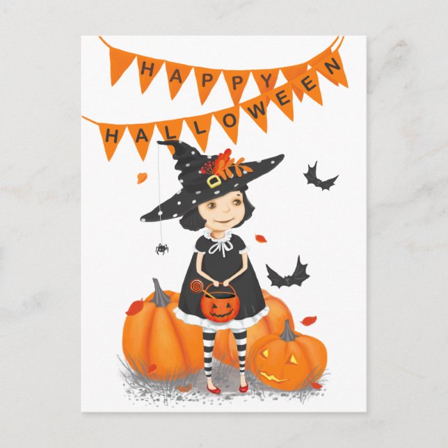  Halloween Cute Little Witch  Postcard (Front)