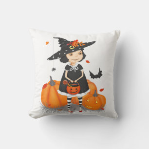 Halloween Cute Little Witch Throw Pillow