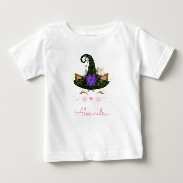 Halloween Cute Monogram Kitty Witch Baby T-Shirt (Front)
