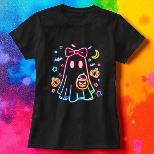 Halloween Cute Neon Ghost Black T-Shirt