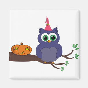 Halloween Cute Owl and a Pumpkin Magnet