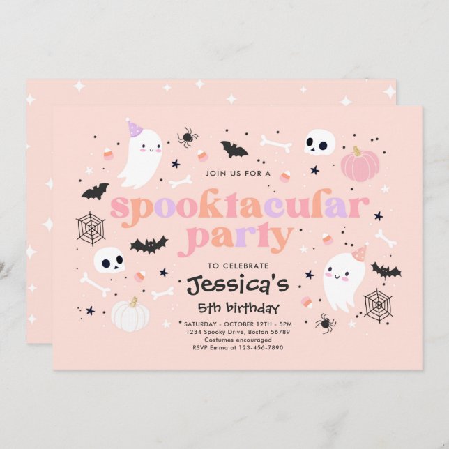 Halloween Cute Pink Ghost Birthday Spooktacular Invitation (Front/Back)