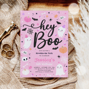 Halloween Cute Pink Ghost Birthday Spooktacular Invitation