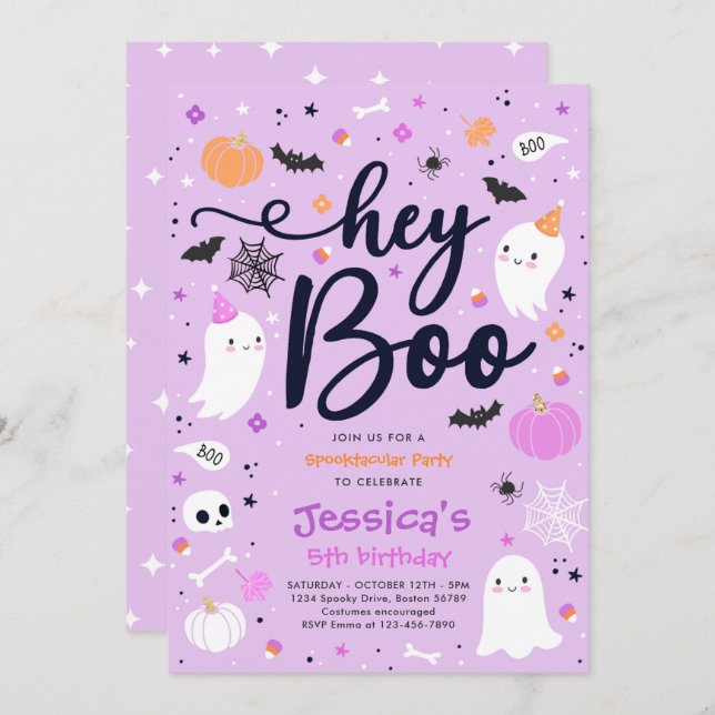 Halloween Cute Pink Ghost Birthday Spooktacular Invitation (Front/Back)