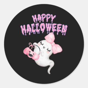 Halloween Cute Pink Ghost Fall Apparel Girls Classic Round Sticker