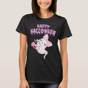 Halloween Cute Pink Ghost Fall Apparel Girls  T-Shirt