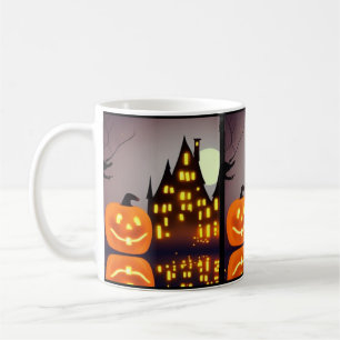 Halloween cute pumpkin and house fun coffee mug