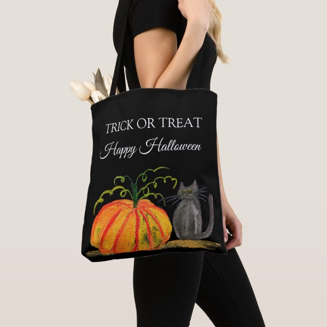 Halloween Cute Pumpkin Black cat Modern  Tote Bag (Close Up)