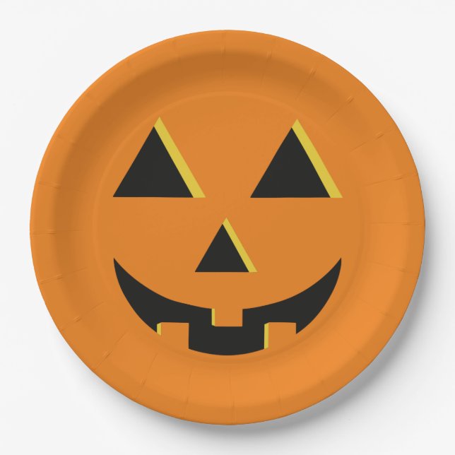 Halloween Cute Pumpkin Jack-O-Lantern Paper Plate (Front)