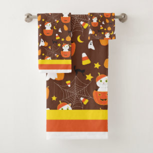 Halloween Cute Pumpkins Cats and Ghosts Colourful Bath Towel Set