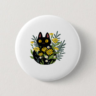 Halloween Cute Retro Black Cat Flower Fall Costume 6 Cm Round Badge