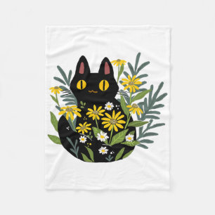 Halloween Cute Retro Black Cat Flower Fall Costume Fleece Blanket
