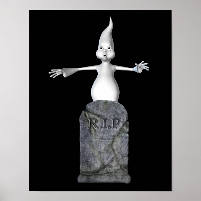 Halloween Cute Scary Ghost And Tombstone Poster (Front)