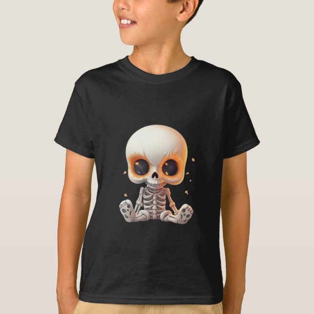  Halloween cute skeleton on black T- Shirt  (Front)