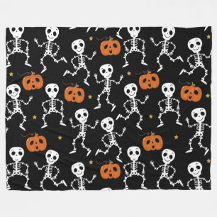 Halloween Cute Skeletons and Pumpkins Fleece Blanket