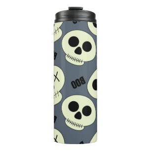 Halloween cute skull with boo childish seamless pa thermal tumbler