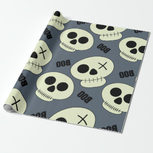 Halloween cute skull with boo childish seamless pa wrapping paper