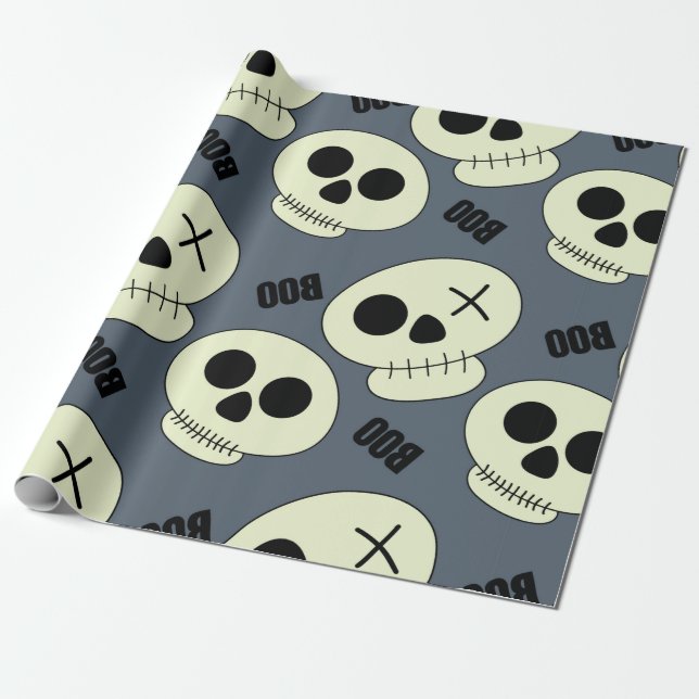 Halloween cute skull with boo childish seamless pa wrapping paper (Unrolled)