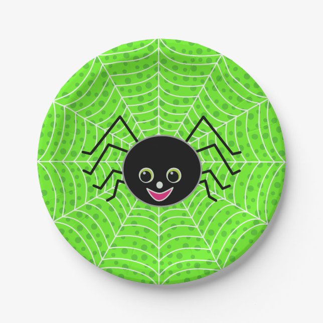 Halloween Cute Spider on Web Paper Plate (Front)