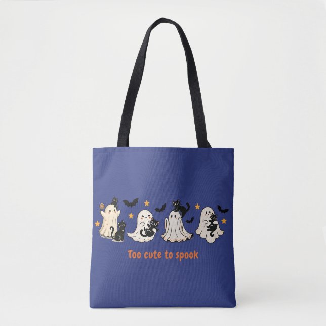 Halloween Cute Spooky Ghost Cat - Fall Gift Tote Bag (Front)