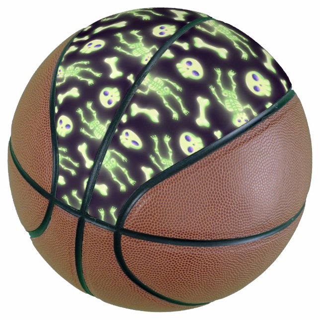 Halloween Cute Spooky Glowing Skeleton Bones Skull Basketball (Angled)