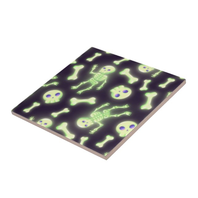 Halloween Cute Spooky Glowing Skeleton Bones Skull Ceramic Tile (Side)