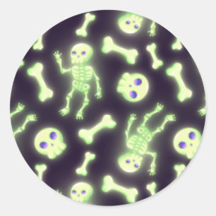 Halloween Cute Spooky Glowing Skeleton Bones Skull Classic Round Sticker