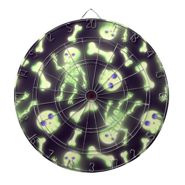 Halloween Cute Spooky Glowing Skeleton Bones Skull Dartboard (Front)