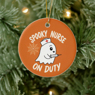 Halloween Cute Spooky Nurse Ghost On Duty Ceramic Ornament