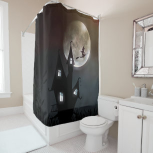 Halloween Cute Spooky Whimsical Black Witch Shower Curtain