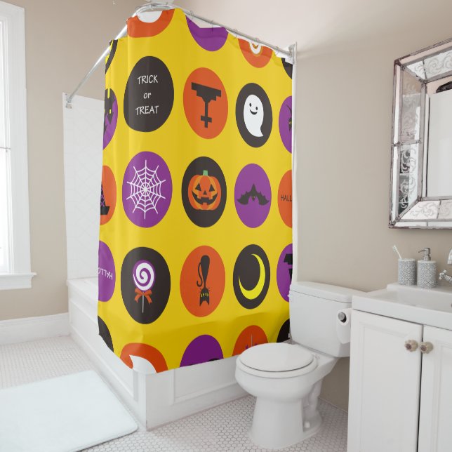  Halloween Cute Spooky Whimsical Funny Pattern  Shower Curtain (In Situ)