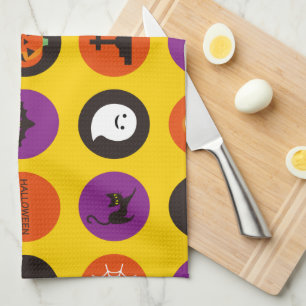 Halloween Cute Spooky Whimsical Funny Yellow  Tea Towel