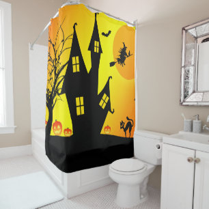 Halloween Cute Spooky Whimsical Yellow Witch Shower Curtain