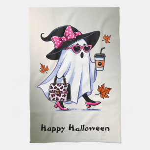 Halloween Cute Stylish Witch Ghost Coffee Cup Tea Towel