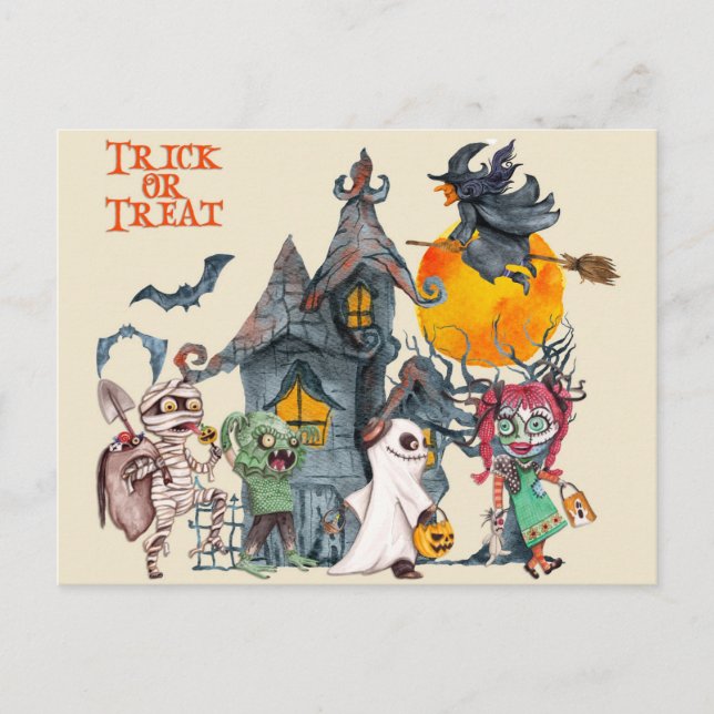 Halloween Cute Trick or Treat Creatures Postcard (Front)