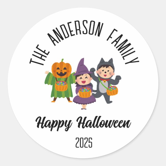 Halloween Cute Trick or Treat Personalised Name Classic Round Sticker (Front)