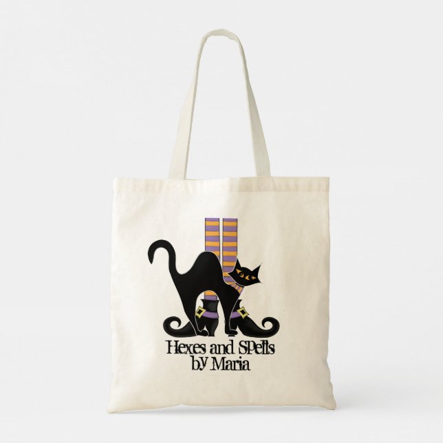 Halloween Cute Trick Or Treat Whimsical Black Cat  Tote Bag (Back)