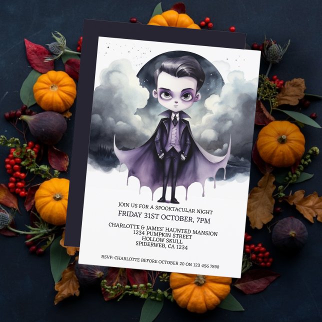 Halloween Cute Vampire Under a Full Moon Invitation (Halloween Cute Vampire Under a Full Moon Invitations from Ricaso. Halloween Party invites)