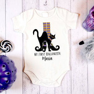 Halloween Cute Whimsical Witch Shoes Black Cat Baby Bodysuit