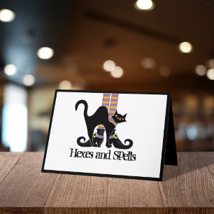 Halloween Cute Whimsical Witch Shoes Black Cat Card