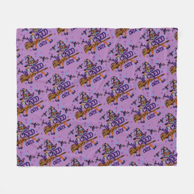 Halloween Cute Wicked Witch Fleece Blanket (Front (Horizontal))