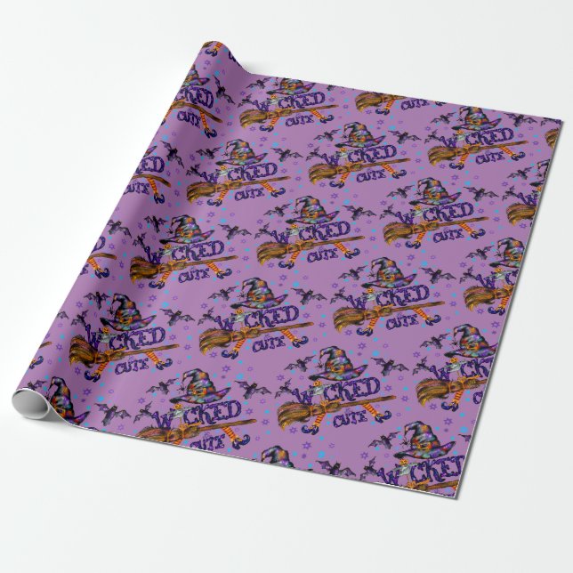 Halloween Cute Wicked Witch Wrapping Paper (Unrolled)