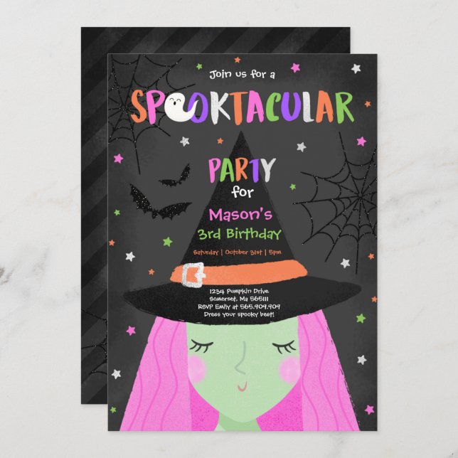 Halloween Cute Witch Birthday Party Spooktacular Invitation (Front/Back)