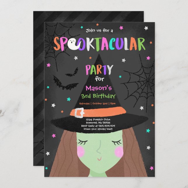 Halloween Cute Witch Birthday Party Spooktacular Invitation (Front/Back)