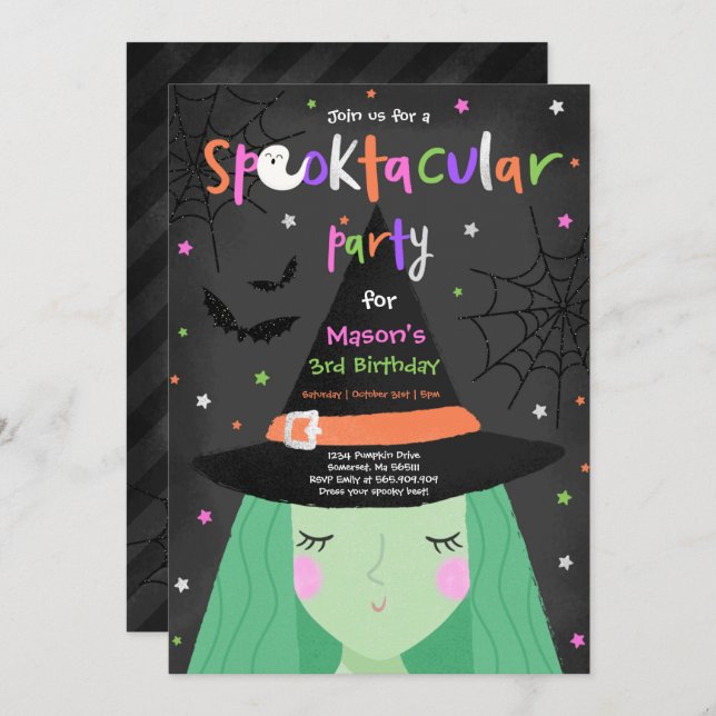 Halloween Cute Witch Birthday Party Spooktacular Invitation (Front/Back)