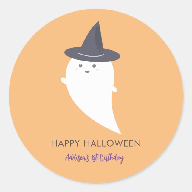 Halloween Cute Witch Ghost Classic Round Sticker (Front)
